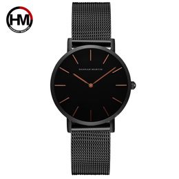 d&w 2022 Relogio Feminino Hannah Martin Luxury Brand Women Watches Stainless Steel Mesh Rose Gold Waterproof Clock Fit Style Ladies Qu