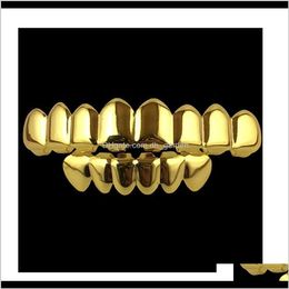 Labret, Lip Piercing Body Jewellery Drop Delivery 2021 8 Fangs Fashion Gold Plated Rhodium Hiphop Teeth Grillz Top & Bottom Rock Dental Grills