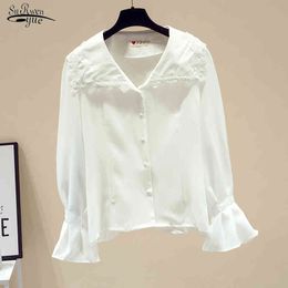 Spring Long Sleeve Casual Style Cotton Blouse Female Tops Women's Fashion Peter Pan Collar Slim Shirt Blusas Femme 13128 210521