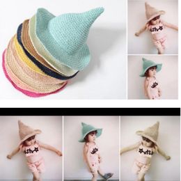 Berets Witch Bucket Hat For Kids Boy Girl Solid Children Straw Fisherman Knitted Tall Pointed Summer Beach Cap Wide Brim PanamaBerets