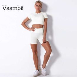 Women's Tracksuits Summer Clothes For Women SeamlSuit FitnTracksuit Set Woman 2 Pieces Crop Top Suits With Shorts X0629