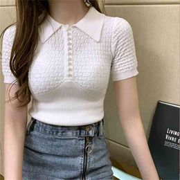 Summer Women Sexy Ice silk sweater T-shirts Solid Slim polo shirt Knitted tops The 210507