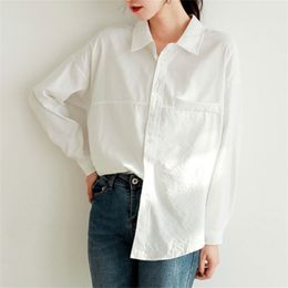 Spring Autumn Korea Fashion Women Long Sleeve Loose Blouses All-matched Casual Solid Turn-down Collar White Shirts M665 210512