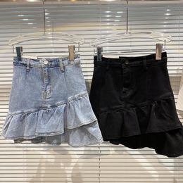 Skirts 2021 Autumn Style Small Fragrance Oblique Lace Skirt Slim Denim A-line Short Women Sexy For Sex Korean Fashion