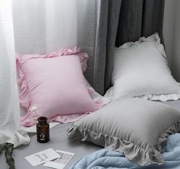 White/pink/green/grey/deep Blue Plain Linen Cotton Cushion Cover Lotus Frill Pillowcase Decorative Ruffles Flounced Pillow Cushion/Decorativ