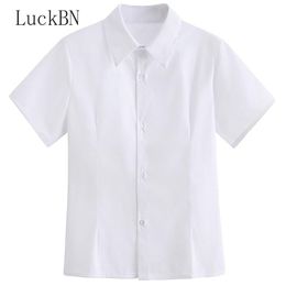 Women's Blouses & Shirts XS-5XL Large Size Japanese College Casual Women Blouse Sweet Student Girl White Shirt Lapel Collar Short Sleeve Wor