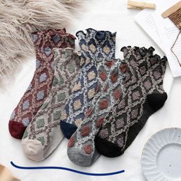 Men's Socks 1 Pair Women's Autumn And Winter Style In Tube With Wooden Ears Fashion Trend Cotton