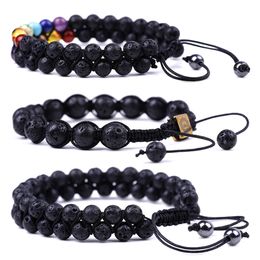 6mm Yoga Energy Stone Seven Pulse Wheel Bracelet Volcanic Stone Double Woven Bracelet