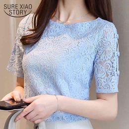 Short Sleeve Women Tops Korean Lace Blouses Shirt Hollow Blouse Female Blusas Feminine 0361 40 210508