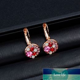 Female Small Luxury CrystalRound Stud Earrings Colourful Pink Red Rhinestone Zircon Stone Earrings Gold Colour Wedding Jewellery