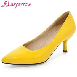 Lasyarrow Candy Color Pumps High Heel Dress Shoes for Women Thin Heel Slip on Party Wedding Shoes Pointed Shallow Size 48 RM577 Y0611
