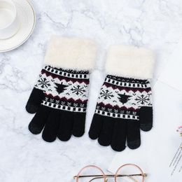 Winter Female Knitted Gloves Full Finger Mittens Women Vintage Christmas Tree Snow Thicken Touch Screen Ladies