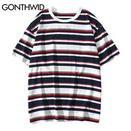 Tshirt Casual Streetwear Men Women Summer Colour Block Striped Tees Shirts Hip Hop Harajuku Short Sleeve Cotton T-Shirts 210602