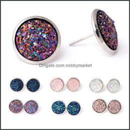 Stud Earrings Jewelry Luxury Druzy For Women Bling Resin Drusy Stone Girls Fashion In Bk Drop Delivery 2021 Ansik