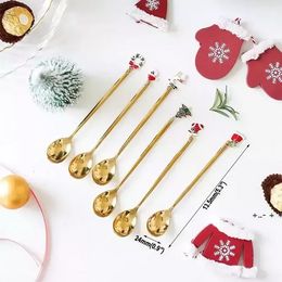 Creative Stainless Steel Christmas Spoon Christmas Gift Pendant Coffee Spoon Dessert Tea Scoop Kids Drinking Gift Spoon Tableware WHT0228