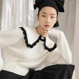 Doll Took Collar Sweater Woman Long-sleeved Loose Han Edition Sweet Autumn Fund 210914
