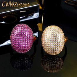 One Size Fits All Micro Pave Red Cubic Zirconia Stone Big Round Finger Ring for Women Wedding Party Punk Jewelry R178 210714