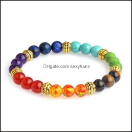 Strands Bracelets Mticolor 7 Chakra Natural Stone Bracelet For Women Tiger Eye Elastic Yoga Energy Healing Buddha Beaded Bangle Fashion Jewe