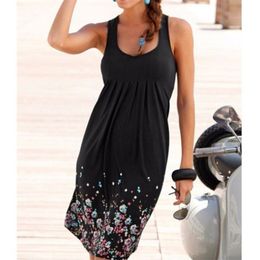 5XL Print Women Dresses Sleeveless Summer Ladies Casual Black Plus Size Loose Dress Boho Beach Dress Vestidos De Fiesta 210518