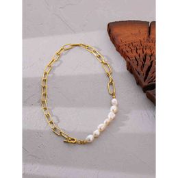 Yhpup Elegant Natural Pearl Chains Necklaces Stainless Steel Accessories Trendy Golden 18 K Collar Necklace bijoux ete 2021