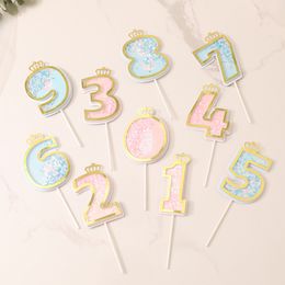 Sequins Digital Plug-in Card Birthday Number Cake Decorations 0 1 2 3 4 5 6 7 8 9 Cake Topper Girls Boys Baby Party Supplies Decoration w-01376