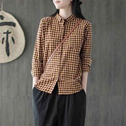 Autumn Arts Style Women Long Sleeve All-matched Casual Shirt Cotton Female Vintage Plaid Loose Blouse Plus Size Tops D557 210512
