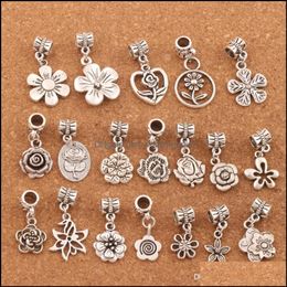 Alloy Loose Beads Jewelry 190Pcs/Lot Flowers Dangle Big Hole Tibetan Sier Fit European Charm Bracelet Bm55 Lzsier Drop Delivery 2021 P7Kxv