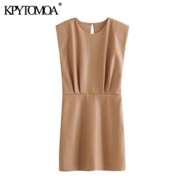 Women Chic Fashion Faux Leather Pleated Mini Dress Vintage Shoulder Pads Side Zipper Female Dresses Vestidos Mujer 210416