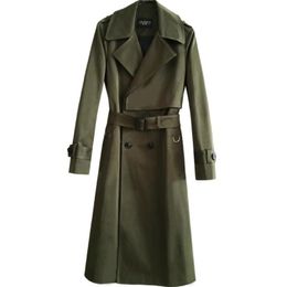 Men's Trench Coats Mens Man Army Green Khaki Long Coat Men Clothes Lapel Collar Autumn Winter Overcoat Sleeve 2021 Designer