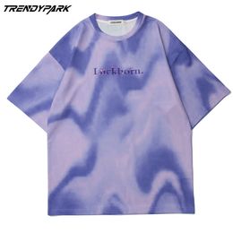 Men's T-shirt Tie-dye Gradient Print Short Sleeve Tee Hip Hop Oversized Cotton Casual Harajuku Streetwear Top Tshirts Clothing 210601