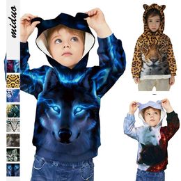 -Мода светящиеся волк цифровая печать детей толстовки пуловер ухо свитер повседневная свободная партия костюма оптом wu-20210177