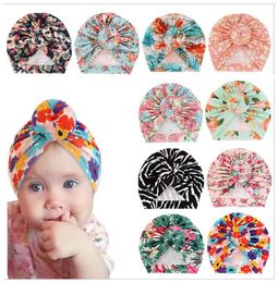 Baby Girls fashion handmade Beanie Turban Indian caps ins flower patterns Bonnet Infants cute doughnut headwear