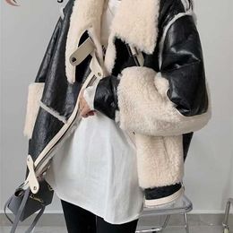 Cotday Long Sleeve Fashion Fur Body Coat Women Jacket Lamb Grass Short Leather Motorcycle Winter Coats 211220