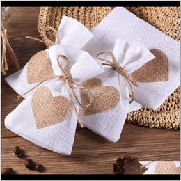 Event Festive Supplies Home & Garden12Pcs Wedding Gifts For Guests Trendy Natural Linen Pouches Heart Pattern Dstring Bags Jewelry Bag Favor