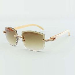 designers sunglasses 3524023 medium diamonds cuts lens natural white buffalo horn temples glasses, size: 58-18-140mm