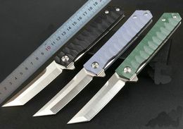 1Pcs Flipper Folding Knife 8Cr14Mov Satin Tanto Point Blade G10 + Stainless Steel Sheet Handle Ball Bearing Fast Open EDC Pocket Knives