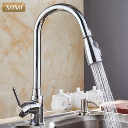 XOXO Kitchen Faucets chrome Single Handle Pull Out Kitchen Tap Single Hole Handle Swivel 360 Degree Water Mixer Tap Mixer Tap 210719