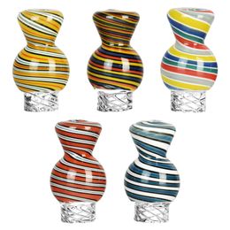 Cool Colorful Smoking Pyrex Thick Glass Handmade Stripe Ball Worked Bubble Carb Cap Hat Nails Dabber Bongs Oil Rigs Accessories High Quality DHL Free