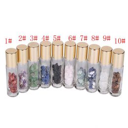 10ML Bottles Natural Semiprecious Stones Oil Gemstone Roller Ball Bottles Clear Glass Healing Crystal Chips