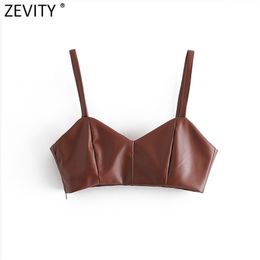 Women Spaghetti Strap Sexy Faux Leather Chic Short Camis Tank Ladies Summer Backless Side Zipper Sling Tops LS7370 210420