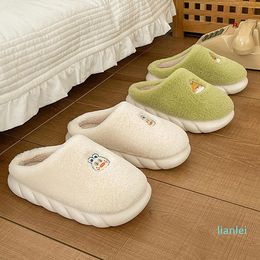 Slippers Women Home Soft Plush Cotton Cute Cartoon Flip Flops Couple Unisex Non-Slip Floor Indoor Warm House Shoes