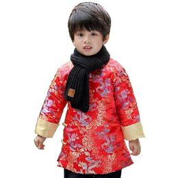 Dragon Baby Boys Coat Tang Clothes Chinese Spring Festival Children Dress Party Costume Boy Outfit Quilted Outerwear Down Jacket 210413