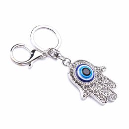 Lucky Charm Blue Hamsa Fatima Hand Evil Eyes Keychains Purse Bag Buckle Pendant For Car Keyrings key Chains Holder Women EY1478 G1019