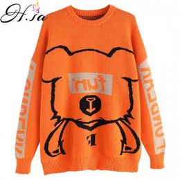 H.SA Muter Sueters Women Long Sweater and Pullovers Cartoon Bear Pattern Knitted Pull Jumpers Winter Cute Sweater Tops 210716