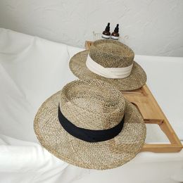 Handmade Straw Beach Hat For Women Summert Panama Cap Fashion Concave Flat Sun Protection Visor Hats Wholesale