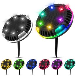 Solar Ground Lights Outdoor Garden Yard Patio Disc Light Multi-Color Auto-Changing 10LED Waterproof In-Ground Landscape Lighting