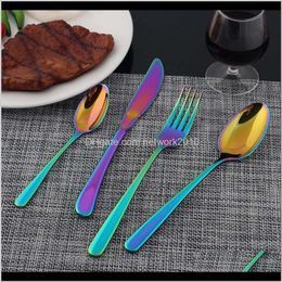 Sets Dinnerware Kitchen, Dining Bar Home & Garden Drop Delivery 2021 24Pcs Rainbow Colourful Gold-Plated Stainless Steel Cutlery Spoon Four-Pi