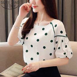 Fashion women blouses tops off shoulder top korean fashion clothing chiffon blouse ladies tops Dot white blouse 3398 50 210527