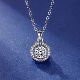 -Collane in argento sterling 925 rotonde Big brillante collana di ciondolo cubic in pietra di cristallo con o cian gioielli da sposa