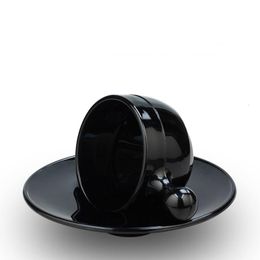 Ceramic Coffee Mug Saucers Suit Pure Black Concise Tea Teacup Milk Cup Heat-resisting Glass Cups Copo Tazas &